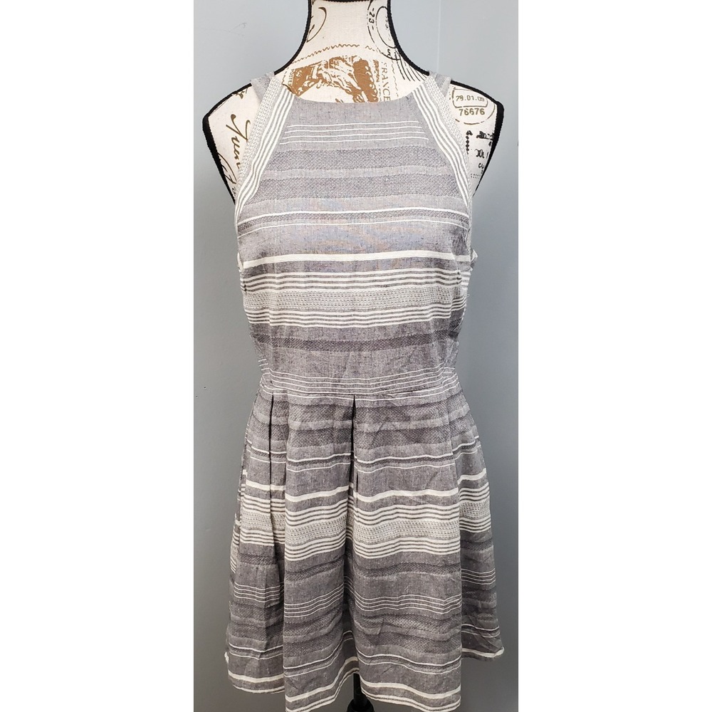 One Clothing Fit & Flare Dress Womens L Multi Striped Sleeveless Cutout Back Zip